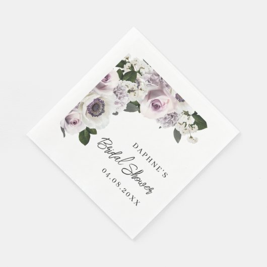 ムーディアネモーネとパープルフローラブライダルシャワー スタンダードランチョンナプキン (角)