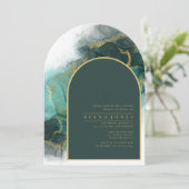 ムーディインクエメラルド金ゴールドブライダルシャワーアーチID988 招待状 (スタンド正面)