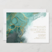 ムーディインクエメラルド金ゴールドブライダルシャワーID988 招待状 (正面)