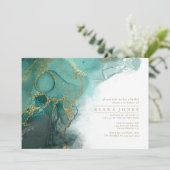 ムーディインクエメラルド金ゴールドブライダルシャワーID988 招待状 (スタンド正面)