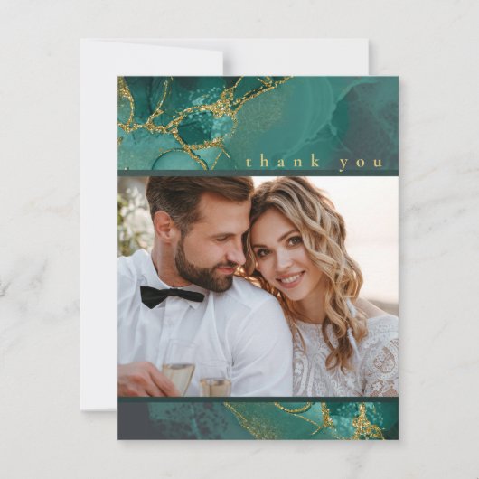 ムーディインクエメラルド金ゴールド抽象芸術ありがとうID988 サンキューカード (正面)