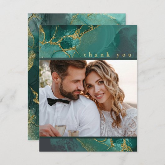 ムーディインクエメラルド金ゴールド抽象芸術ありがとうID988 サンキューカード (正面/裏面)