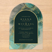 ムーディインクエメラルド金ゴールド抽象芸術アーチID988 アクリル招待状 (正面)