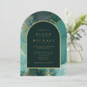 ムーディインクエメラルド金ゴールド抽象芸術アーチID988 招待状 (スタンド正面)