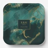 ムーディインクエメラルド金ゴールド抽象芸術Dk ID988 ペーパープレート (正面)