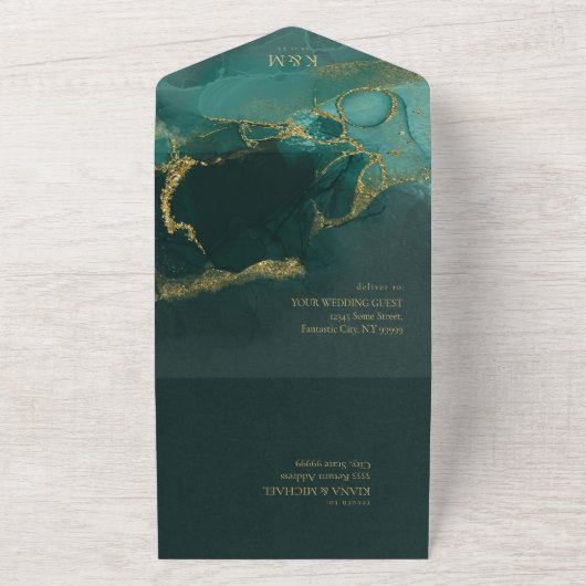 ムーディインクエメラルド金ゴールド抽象芸術ID988 オールインワン招待状 (外側)