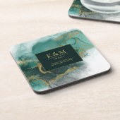 ムーディインクエメラルド金ゴールド抽象芸術ID988 コースター (左側)