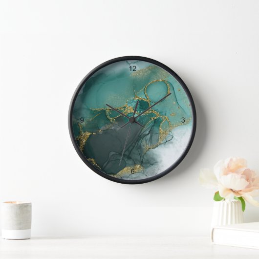 ムーディインクエメラルド金ゴールド抽象芸術ID988 壁時計 (ホーム)
