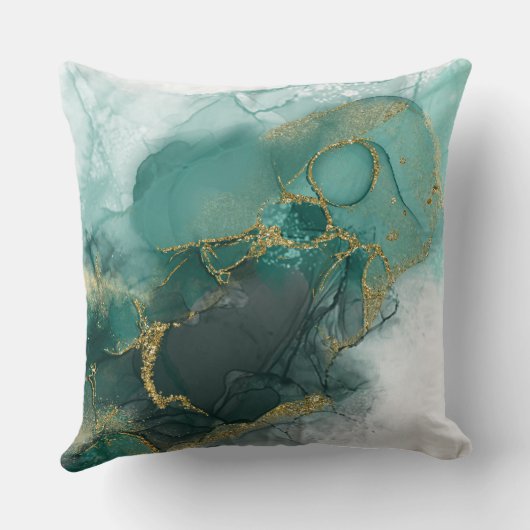 ムーディインクエメラルド金ゴールド抽象芸術Wht ID988 クッション (裏面)