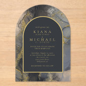 ムーディインク木炭金ゴールド抽象芸術アーチID988 アクリル招待状 (正面)