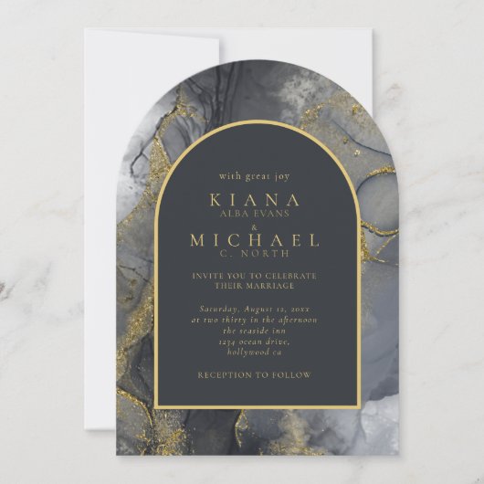 ムーディインク木炭金ゴールド抽象芸術アーチID988 招待状 (正面)