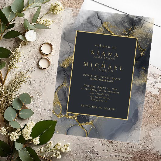 ムーディインク炭金ゴールド抽象芸術ID988 アクリル招待状