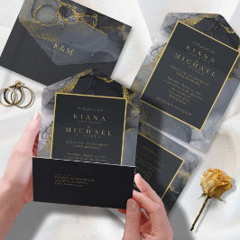 ムーディインク炭金ゴールド抽象芸術ID988 オールインワン招待状