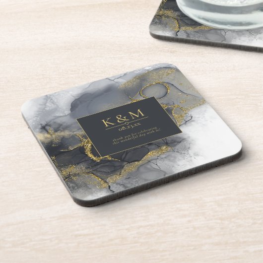 ムーディインク炭金ゴールド抽象芸術ID988 コースター (左側)