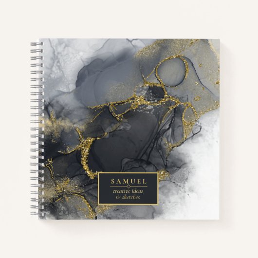 ムーディインク炭金ゴールド抽象芸術ID988 ノートブック (正面)