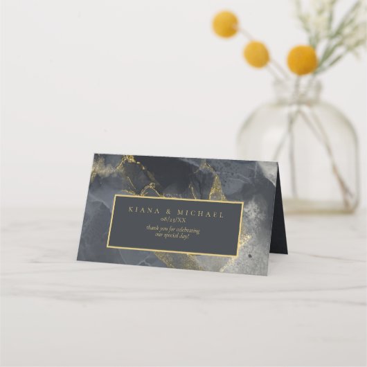 ムーディインク炭金ゴールド抽象芸術ID988 プレイスカード (裏面)