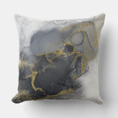 ムーディインク炭金ゴールド抽象芸術Wht ID988 クッション (正面)