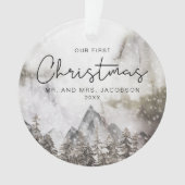 ムーディウィンターウォーターカラーマウンテン初めてのクリスマス オーナメント (正面)