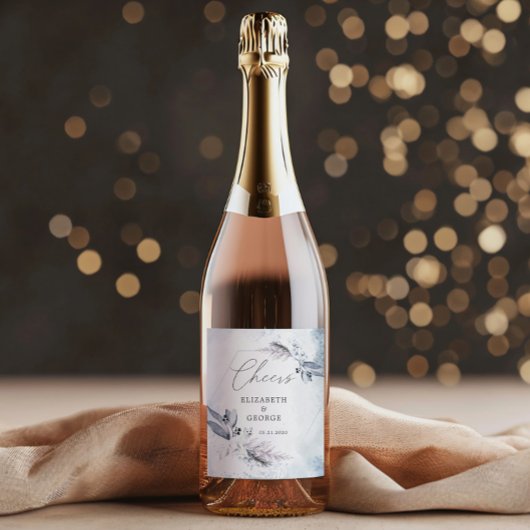 ムーディウィンターブルーウォーター色フローラモノグラム ワインラベル