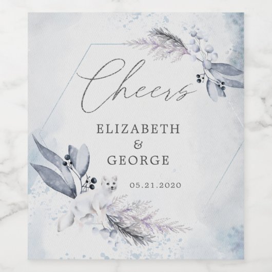 ムーディウィンターブルーウォーター色フローラモノグラム ワインラベル (シングルラベル)