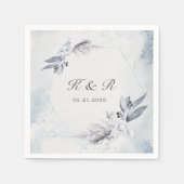 ムーディウィンターブルー結婚フローラ紙 スタンダードカクテルナプキン (正面)