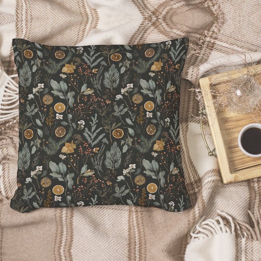 ムーディウィンターボタニカルクリスマスホリデー クッション