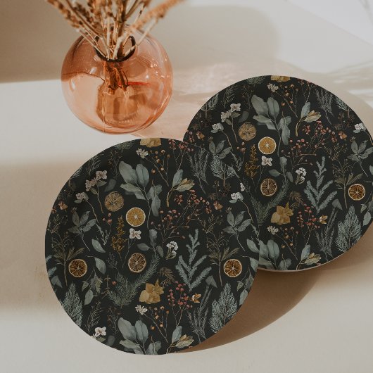 ムーディウィンターボタニカルクリスマスホリデー ペーパープレート