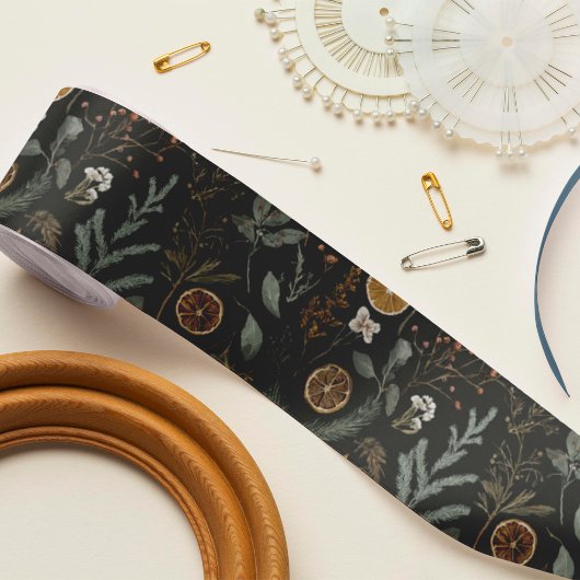 ムーディウィンターボタニカルクリスマス サテンリボン