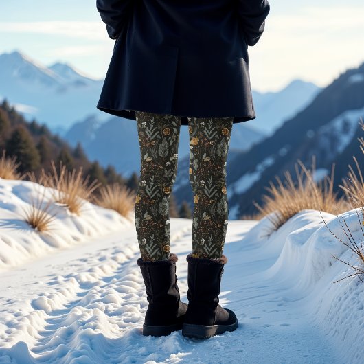 ムーディウィンターボタニカルパターンクリスマスホリデー レギンス