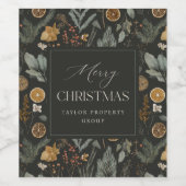 ムーディウィンターボタニカルパーソナライズされたクリスマス ワインラベル (シングルラベル)