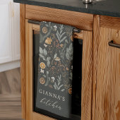 ムーディウィンターボタニカルホパーソナライズされたリデイ キッチンタオル