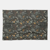 ムーディウィンターボタニカルモノグラムクリスマスホリデー キッチンタオル (横)