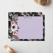 ムーディウォータカラーフローラブラックピンクパーソナライズされた ノートカード (正面/裏面インサイチュ)