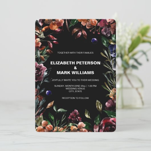 ムーディウォータカラー花模様フレーム結婚式招待状 (スタンド正面)