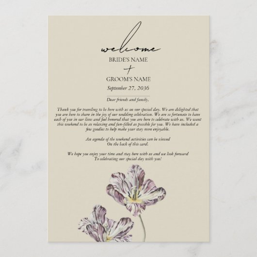 ムーディウォーターカラーパープルチューリップ結婚の旅程 プログラム (正面)