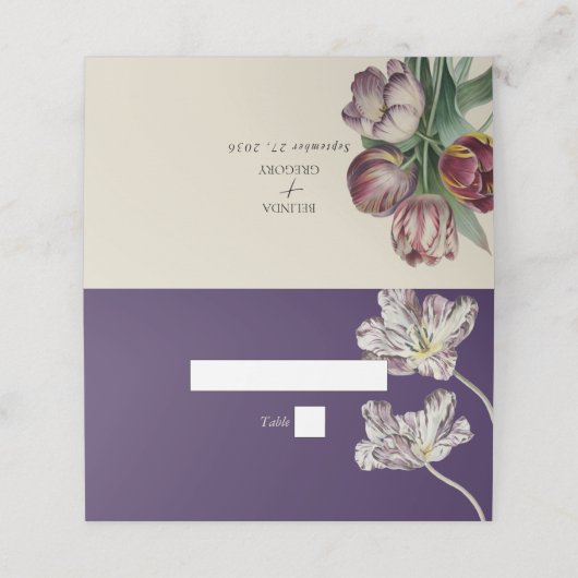ムーディウォーターカラーパープルチューリップ結婚ズの名前 プレイスカード (外部開封)