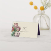 ムーディウォーターカラーパープルチューリップ結婚ズの名前 プレイスカード (裏面)