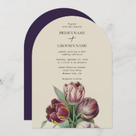 ムーディウォーターカラーパープルチューリップ結婚ズアーチ 招待状