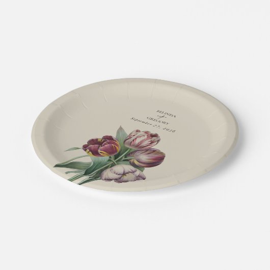 ムーディウォーターカラーパープルチューリップ結婚ズギフト ペーパープレート (アングル)