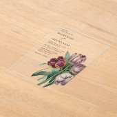 ムーディウォーターカラーパープルチューリップ結婚ズ アクリル招待状 (レイダウン)