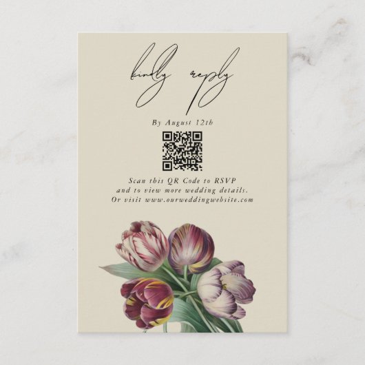 ムーディウォーターカラーパープルチューリップ結婚ズ エンクロージャーカード (正面)