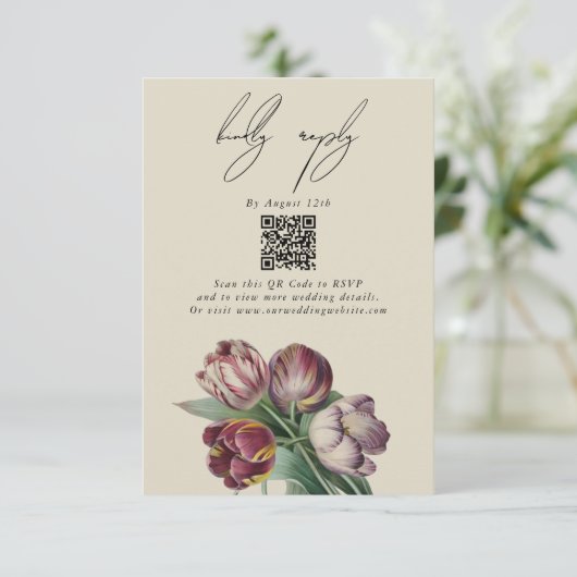 ムーディウォーターカラーパープルチューリップ結婚ズ エンクロージャーカード (スタンド正面)