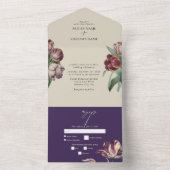 ムーディウォーターカラーパープルチューリップ結婚ズ オールインワン招待状 (内側)