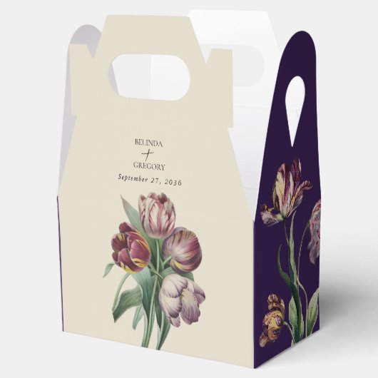 ムーディウォーターカラーパープルチューリップ結婚式の引き出物 フェイバーボックス (オープン)