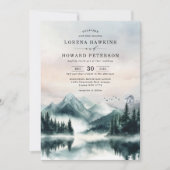 ムーディウォーターカラーマウンテンズパインフォレ結婚スト 招待状 (正面)