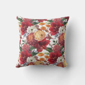 ムーディウォーターカラーレッドアマリリスと秋の花模様 クッション (裏面)