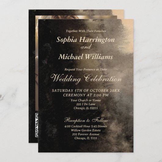 ムーディエレガンス結婚式招待状テンプレートデジタル 招待状 (正面/裏面)