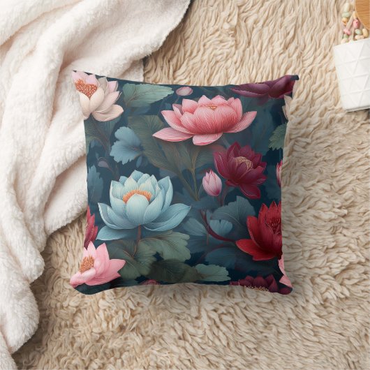 ムーディエレガントスモダンハスの花模様 クッション (ブランケット)