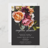 ムーディエレガントバーガンディーピンクフローラカップルのシャワー 招待状 (正面)