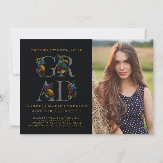 ムーディエレガントフローラ写真の卒業発表 招待状 (正面)